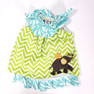 Mudpie Baby Dress green white blue with ELEPHANT applique Girls 12 - 18 M Months